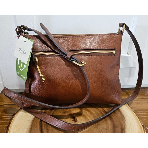 Fossil Handbags - Fossil Fiona Crossbody Bag Brown Pebbled Eco Leather Gold Hardware ZB7266